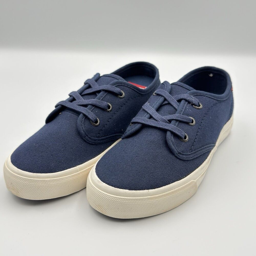 Levi's Kids Size 3 Blue Canvas Leather Lace Up School Boat Sneakers Shoes